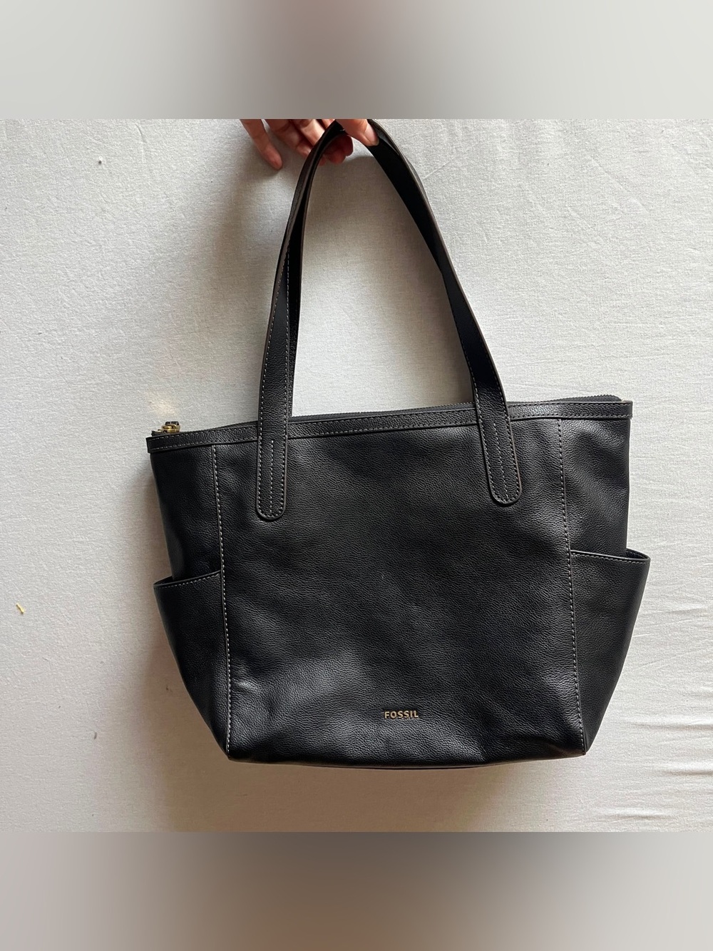 Fossil Black Pebbled Leather Medium Tote Shoulder Bag